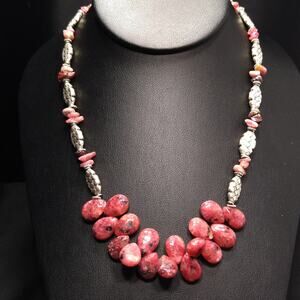 Vintage Raspberry Rhodonite Bead Necklace, Amethyst Beads, 1990s, 18"